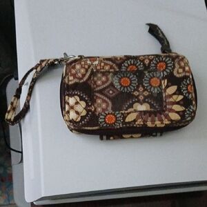 Vera Bradley Brown and Orange Patterned Wristlet